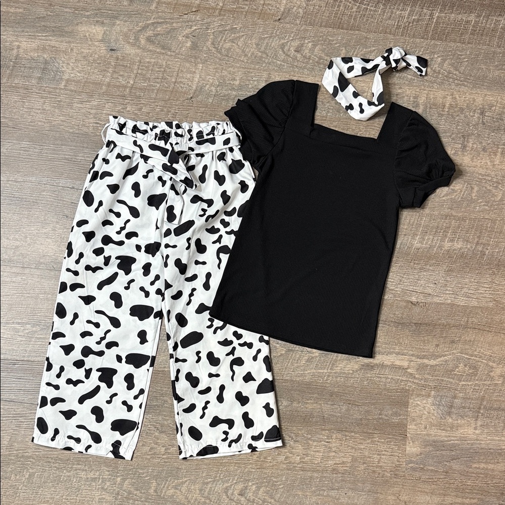 Kids Black and White Cow Print Matching Set